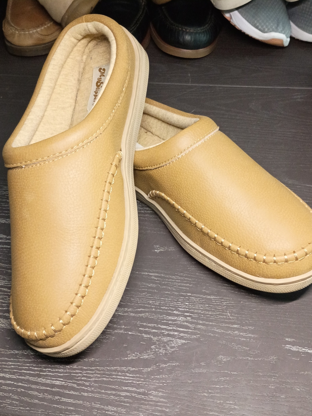 Slip-On Comfort Clog Slippers — Tan Women's Rare 10 Wide NEW